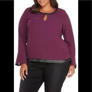 Rebel Wilson X Angels Womens Studded Faux Leather Trim Top Size 3X